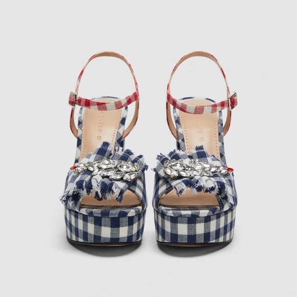 Zara Vichy pattern bejeweled platform sandals HP! - Picture 5 of 6